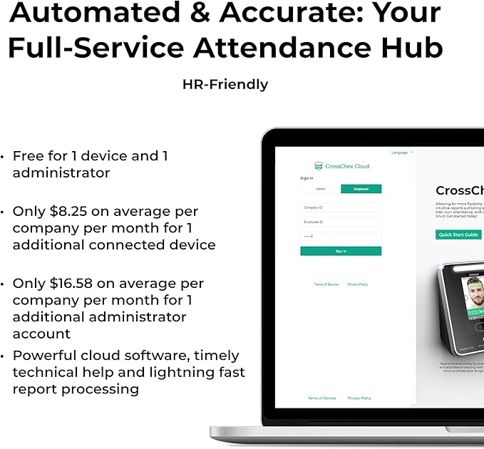ANVIZ Time Clocks for Employees Small Business - Forever Free Cloud Software - FacePass 7 Pro Biometric Clock in and Out Machine - Support Door Access - Face + RFID + Pin Punching, FacePass 7 Pro