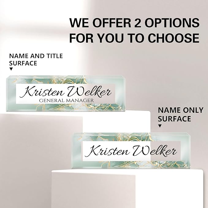 Name Plate for Desk, Desk Name Plate Personalized, Office Decor for Women Men, Acrylic Desktop Accessories, Office Appreciation Gifts for Boss Social Workers Nurse Teacher Employee (Green/Gold)