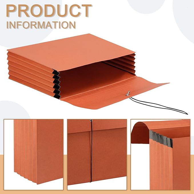 Expanding File Pockets with Flap,Heavy Duty Expandable Folder Bag,Elastic Cord Closure,Accordion File Organizer for Office,School,Home,Letter Size Kraft