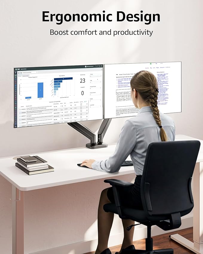 MOUNTUP Dual Monitor Stand for Desk, Monitor Arms for 2 Monitors 32 27 24 22 Inches, Height Adjustable Double Monitor Mount, VESA Mount with C-Clamp & Grommet Base, Holds 4.4-17.6lbs, Black