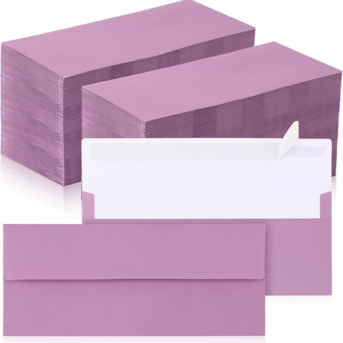 Jutom 500 Pcs Kraft Envelopes Letter Size Bulk #10 Business Strong Sealed 4-1/8 x 9-1/2 in Flap Office Printable Mailing Envelopes Windowless Invisible (Pink Purple)
