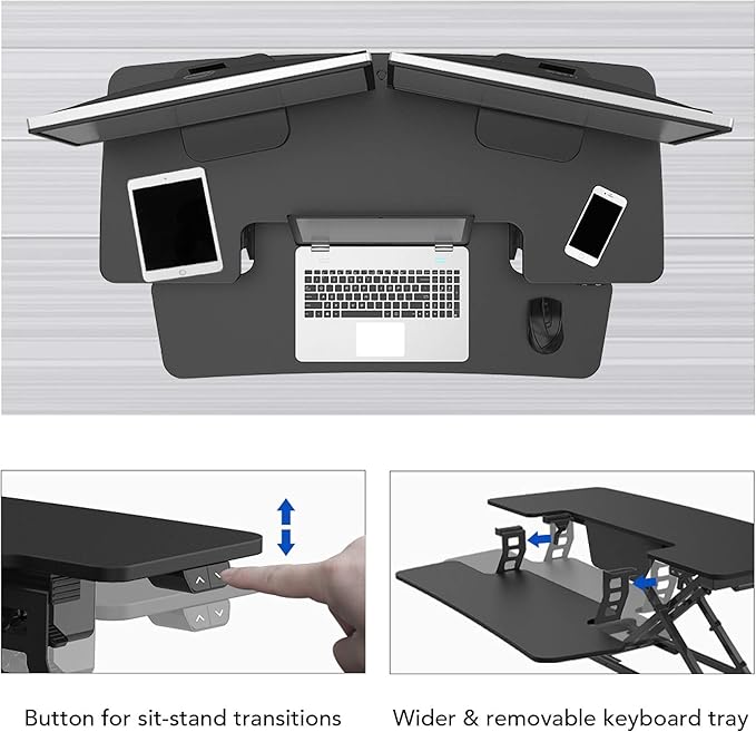 FLEXISPOT Electric Standing Desk Converter 42" Height Adjustable Desk 55 LBS Weight Capacity Motorized Stand up Desk Riser with Quick Release Keyboard Tray for Office Home