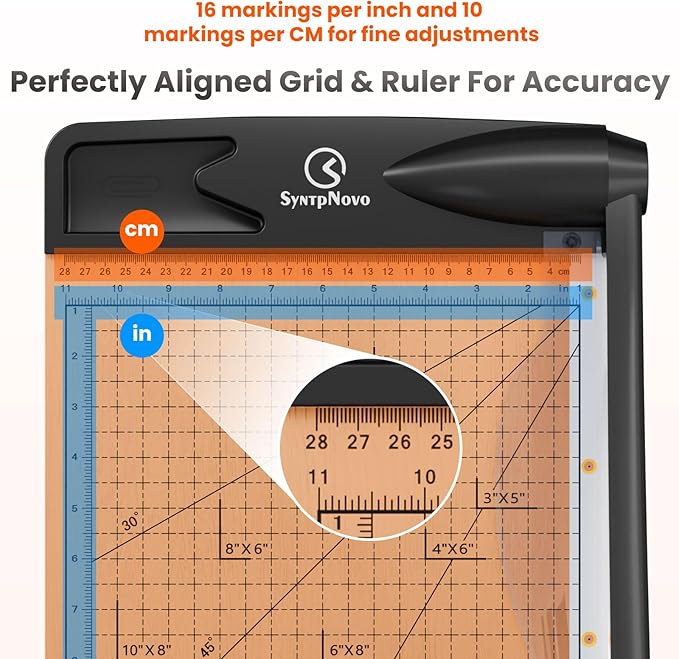 12 Inch Heavy Duty Paper Cutter, Wood Guillotine Paper Cutter & Trimmer, 12-16 Sheets Capacity Cutting Board for Classroom, Crafting, Cardstock Black (Black)