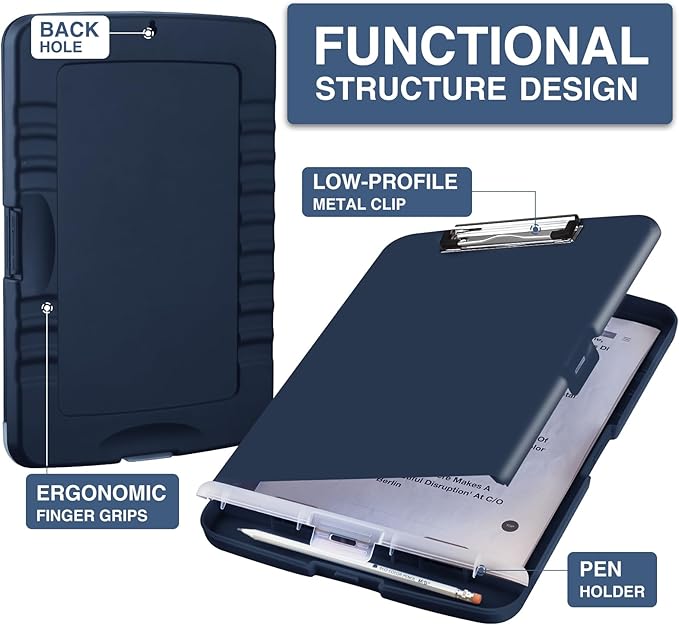 Sooez Clipboard with Storage, High Capacity Nursing Clip Board 8.5 x 11 with Pen Holder & Low Profile Clip, Plastic Clipboards Case Box, Teacher Must Haves School Office Supplies,Letter Size/ A4