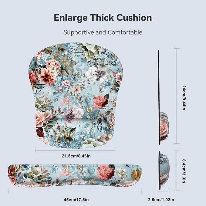 TECKNET Keyboard Wrist Rest and Mouse Pad with Wrist Support, Memory Foam Set for Computer/Laptop/Mac, Lightweight for Easy Typing & Pain Relief Ergonomic Mousepad