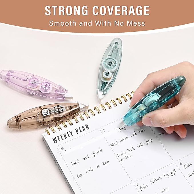 BAYTORY 8 Pcs White Correction Tape, Aesthetic Pull Out Tape 0.2" x 236" for Instant Corrections and Easy to Use Applicator, Correct Wrong Writing for Teacher & Classroom supplies (Pastel)