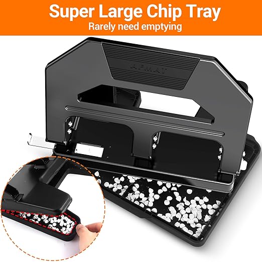 AFMAT Heavy Duty 3 Hole Puncher, 40-Sheet Paper Punch Heavy Duty, 50% Reduced Effort Three Hole Punch, 10K+ Uses, Metal Hole Puncher 3 Ring w/Large Tray, Bulit-in S.S. Paper Guide HPX2(Black)