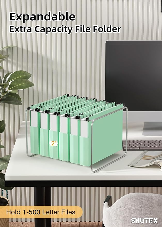 Extra Capacity Plastic Hanging File Folders, Hanging Folders, 12 Pack Reinforced Heavy Duty 2 Inch Expansion, Filing Cabinet Folders Letter Size for Bulk Files/Medical Charts(Sage Green)