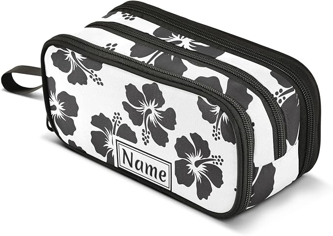 Custom Tropical Hawaiian Hibiscus Flowers Pencil Case Box Boys Girls Personalized Name Large Pencil Pouch Stationery Pen Bag Organizer for Kids Adults School