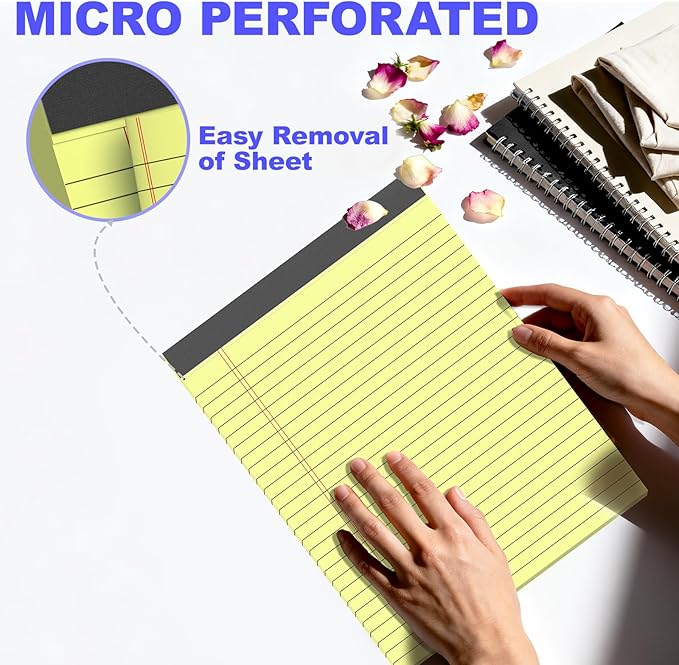 Gehanfai 3 Pack Yellow Legal Pads 8.5 x 11 Inch, Wide Ruled Notepads Lined Memo Note Pads, 8.5x11 Inch Micro Perforated Writing Pads 30 Sheets Per Pad for Work Study Daily Note Taking List