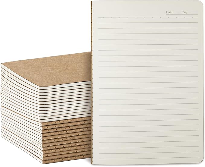 Foliom 24 Pack Kraft Notebooks Bulk A5, 60 Pages Lined Ruled Journals, 8.3x5.5 Inches, Natural Kraft Cover Composition Notebooks for School Office Students Artists
