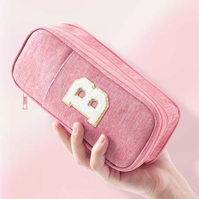 Large Capacity Pink Pencil Case, Cute Pencil Case Pencil Pouch with Zipper For Girls Women, Expandable Preppy Pencil Bag Large Storage High Capacity Bag Organizer for School Home Office Supplies, B