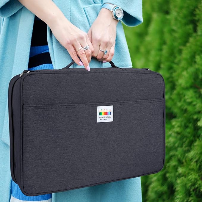 YOUSHARES Big Capacity Colored Pencil Case - 480 Slots large Pen Case Organizer with Multilayer Holder for Prismacolor Colored Pencils & Gel Pen (Black)