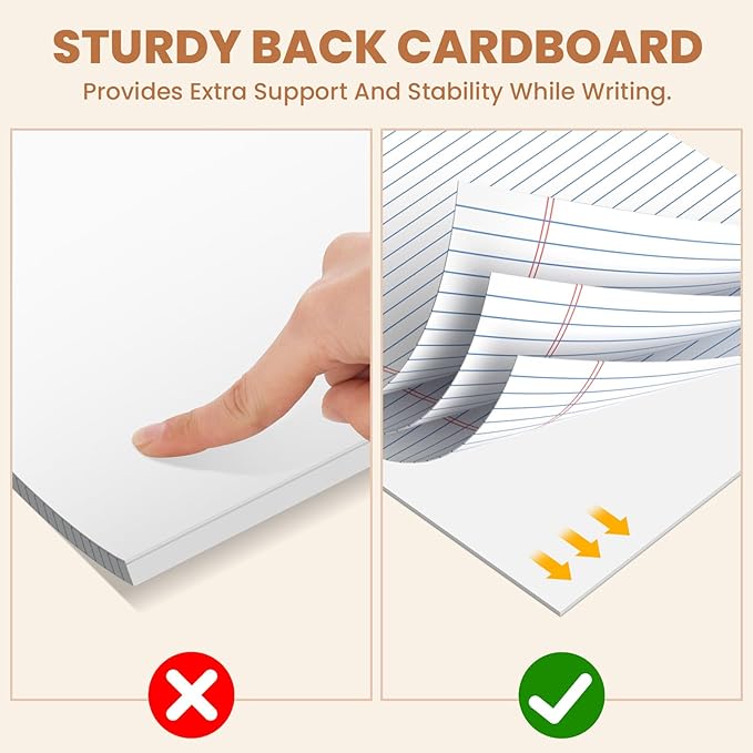 10Packs Legal Pads 8.5 x 11 Inch, 50Sheets/Pack, College Ruled & Perforated White Writing Pads, Pads of Paper 8.5 x 11, Lined Note Pads with Sturdy Backing for Office, Business & School Supplies
