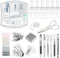 Colarr Mini Office Supply Kit Includes Stapler Tape Dispenser Staple Remover Paper Clips Scissor Staples Pen Sharpener Note Small Telescopic Knife for Office and School Clerk Student (Clear)