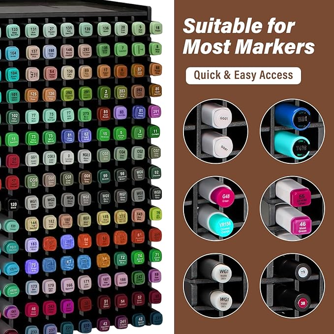 Marker Organizer,240-Slots Marker Holder with Adjustable Divider, Desk Markers Storage Organizer for Pens Colored Pencils Art Brushes Home Office Art Room and Classroom
