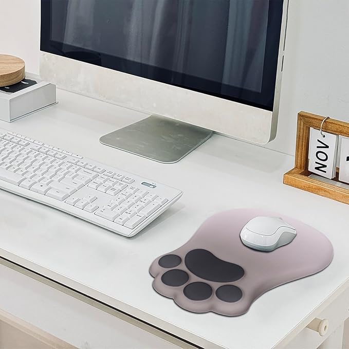 L-SPOUTTO Ergonomic Mouse Pad with Wrist Rest,Cute Cat Paw Mousepad Wrist Support,Comfortable Massage Design Computer Pain Relief Mouse Pad with Non-Slip PU Base for Desk Laptop Gaming,Gradual Brown