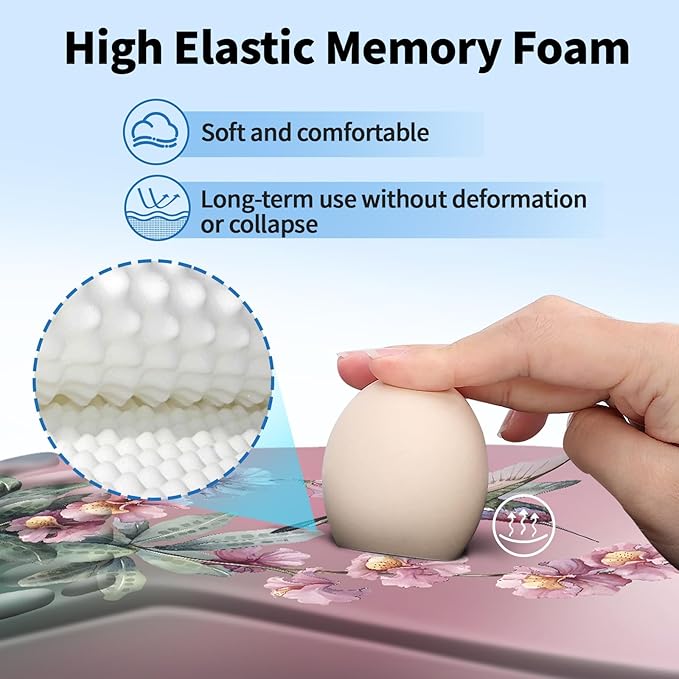 YIWEI Ergonomic Mouse Pad with Wrist Rest - Comfortable Office Mousepad with Memory Foam Wrist Support for Carpal Tunnel Relief, Mouse Pads with Non-Slip Base for Gaming and Home (Hummingbird)