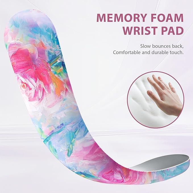 Ospelelf Wrist Rest for Keyboard and Mouse Ergonomic Mouse Pad with Wrist Support Memory Foam Wrist Rest for Computer Keyboard,3-in-1 Gel Mouse and Keyboard Pad for Office Colorful Rose