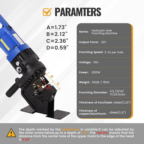 1200W Electric Hydraulic Hole Puncher,1HP Steel Punching Machine Φ1/4"-4/5",Hole Digger Hydraulic Punch with Carbon Brush 5 Dies for Steel Iron Aluminum Plate,Copper,Angle Steel,110V