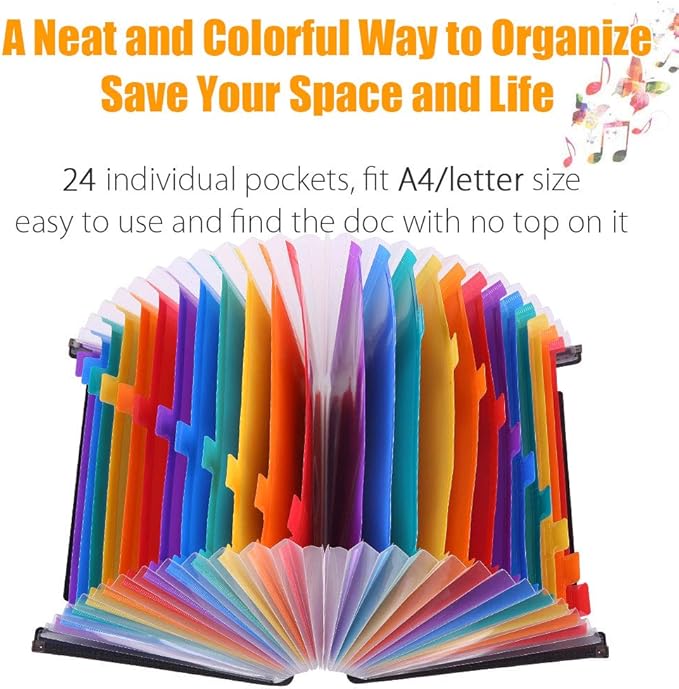 TriMagic Accordian File Folder Organizer, Alphabetical Expanding Filing Folders, A-Z Expandable Accordion Storage Box with 24 Pockets for Paperwork Paper Keeper Invoice Receipt Bill Document