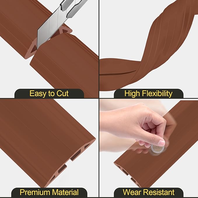 MYFAMIREA 20FT Floor Cord Cover Heavy Duty Cable Cover Protector 3 Channels Extension PVC Floor Wire Cover Outdoor Cord Hider Management Cord Cover for Wire on Floor Home Outdoor (2PCS 10FT, Brown)