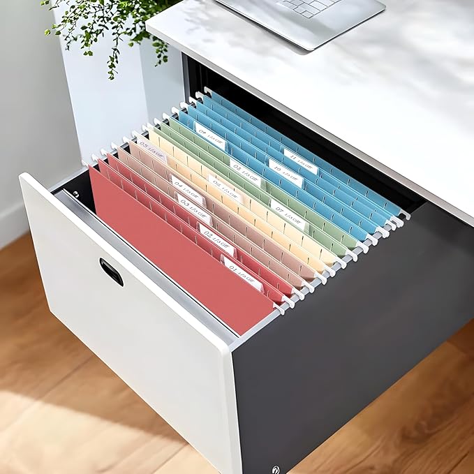 SUNEE Hanging File Folders, Retro Colors - 75 Pack, Colored File Folders Letter Size with 1/5-Cut Tabs, Ideal for Organizing Home and Office Documents