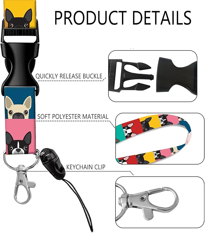 BLOCIT ID Badge Holder with Lanyard - Fashionable ID Card Holders with Retractable Lanyards - Soft Fiber Metal Clip Sturdy Buckle for Key Wallet - Work Nurse Teacher (Cute Fun Boston Terrier Dog)