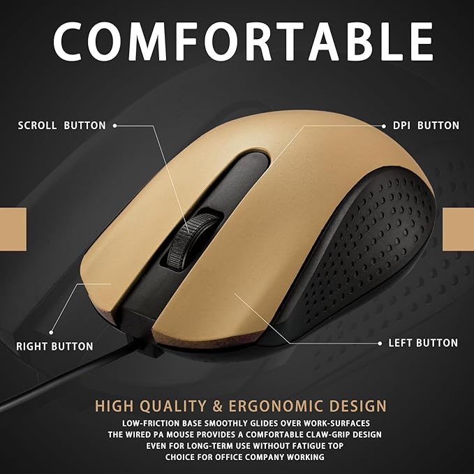 Hoteam 12 Pcs Gold Wired Computer Mouse Bulk Cord USB Computer Mice Ergonomic Wired Mouse for Pcs, Computers, Laptops, Gaming Office Home Supplies