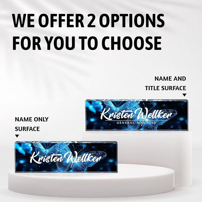 Desk Name Plate Personalized Name Plate for Desk, Office Desk Decor, 3D Style Personalized Plaque Name Plates for Desks Custom Appreciation Gifts for Boss Lady Employee Coworkers (Ice Butterfly)