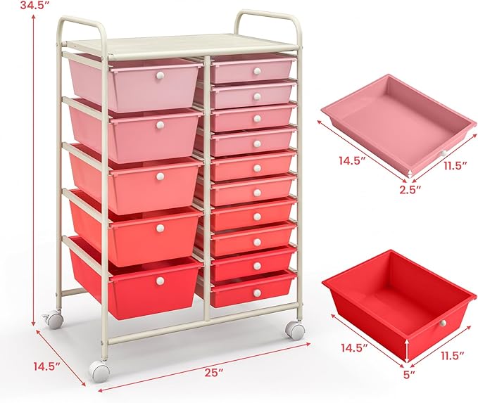 ARLIME 15-Drawer Storage Cart, 15 Drawer Trolley, Rolling Organizer Cart, Scrapbook Paper Organizer, Suitable for Office and School, Rolling Office Storage Tools