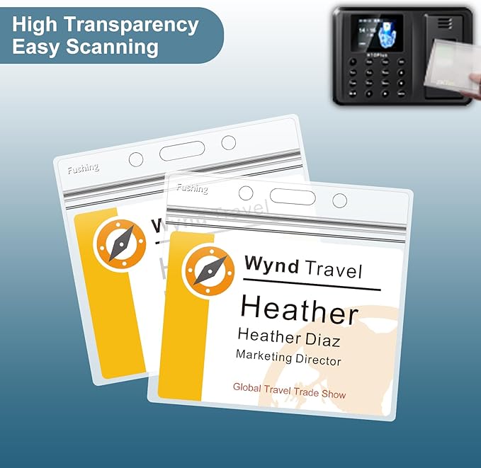 3x4 Inch Name Badge Holders - Fushing Clear Plastic Horizontal Name Tag Badge ID Card Holders for 3 x 4 Inch Name Badge Inserts or Name Tag Inserts (50)