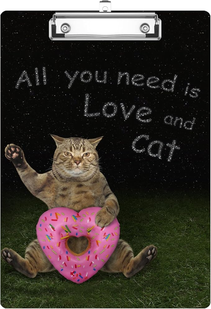 Funny Cat Heart Donut Clipboard Decorative Clip Board with Metal Clip A4 Standard Size 12.5" X 8.7" for Teacher Students Nurses Office