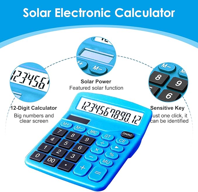 8 Pack Calculator Desktop, 12-Digit Solar Basic Calculator Dual Power Electronic Calculators with Large LCD Display Big Button for Office Home and School (Dark Blue)