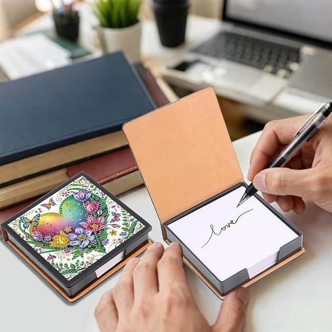 Heart Diamond Painting Kit Note Box,Memo Paper Storage Box Diamond Art,Sticky Note Holder Diamond Art,Diamond Painting Memo Pad For Office Desk. (Heart)