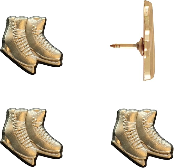 Ice Skates Push Pins - Gold Ice Skates Map Pins for Cork Boards, Maps, or Lapel Use - Designed in USA - Set of 4