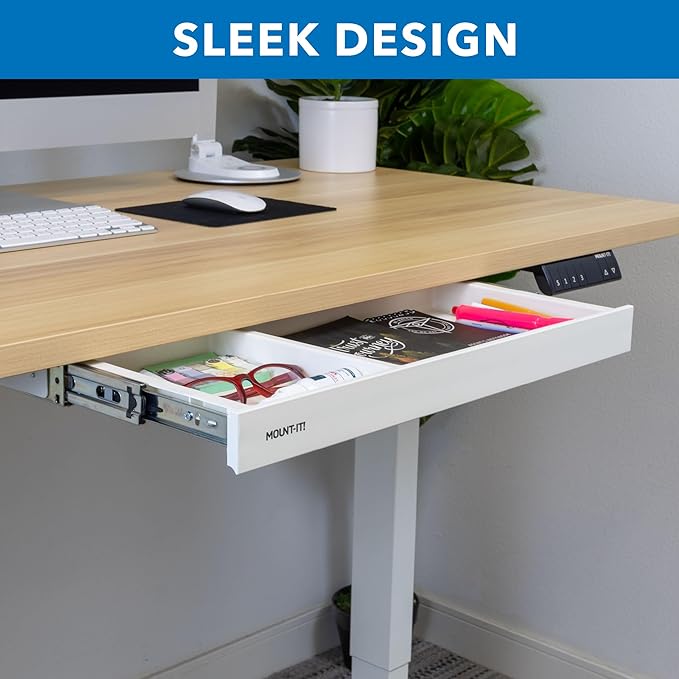 Mount-It! Under Desk Storage Drawer - Shallow Under Desk Drawer Organizer - Standing Workstation Storage Attachment - 20.7" Width Under Table Counter Pull Out Compartment - White