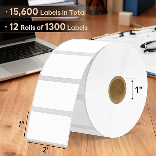 2" x 1" Direct Thermal Labels, Strong Adhesive Barcode & Address Stickers Compatible with Zebra, Rollo, Munbyn & Most Desktop Thermal Printers (12 Rolls, 1300 Labels/Roll, 15600 Total), TRSTGIX