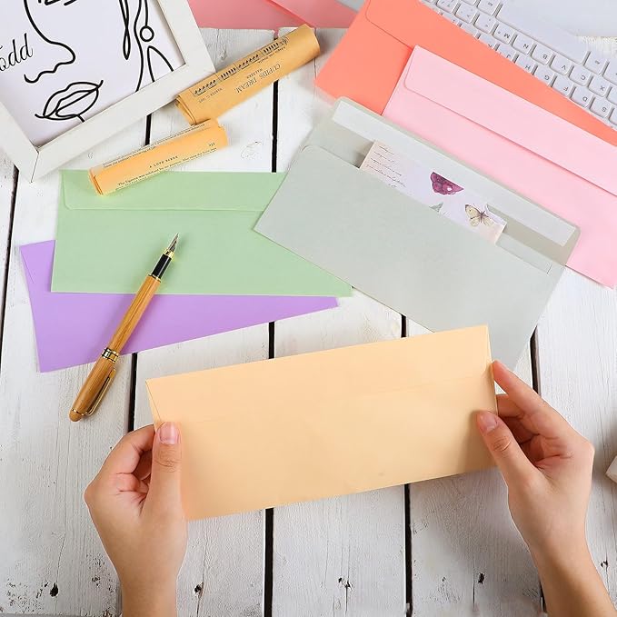 Outus 500 Pcs #10 Colored Envelopes Business Envelopes Adhesive Security Letter Size for Mailing Office Letter Check Invoices Letterhead Invitations Announcements 4-1/8 x 9-1/2''(Pastel)