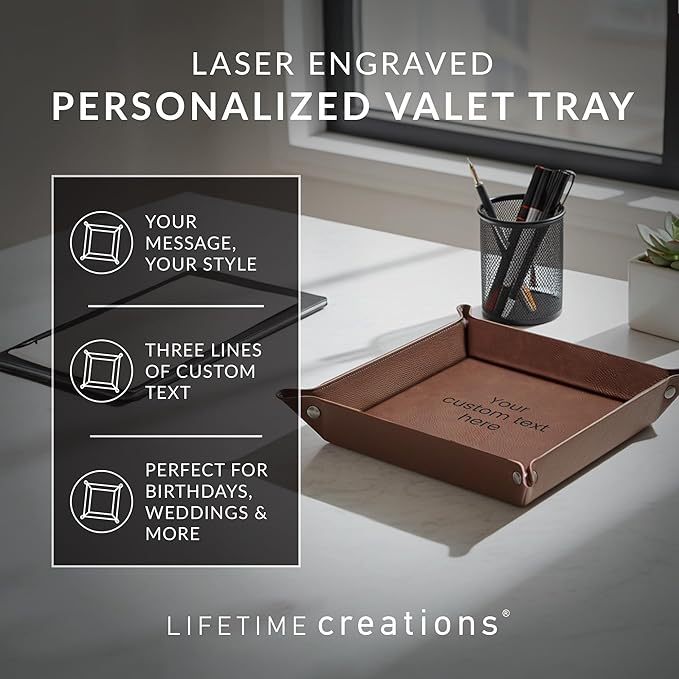 Lifetime Creations Create Your Own Personalized Valet Tray (Black) - Custom Vegan Leather Snap Catchall, Desk Organizer, Groomsmen Gift