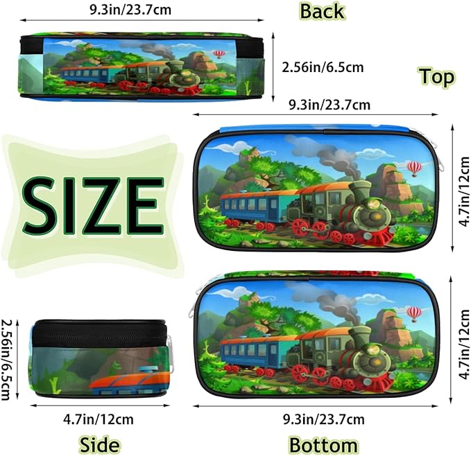 Pardick Vintage Steam Train Big Capacity Pencil Pen Case Cute Steam Train Large Pencil Pouch with Zipper Compartments Pencil Bag for Boys Girls Adults Student Office School Supplies