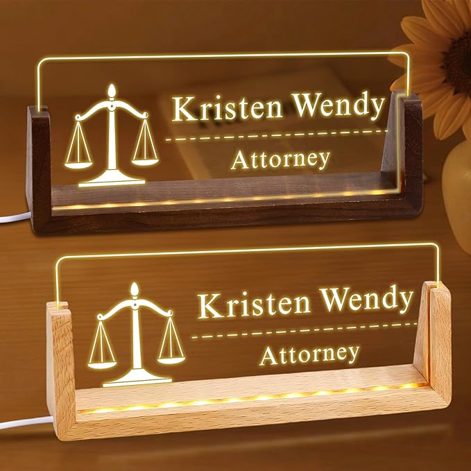 Ships Next Day, Custom Name Plate for Desk - The Lawyer Business Light Up Acrylic Desk Name Plate Personalized Lawyer Office Appreciation Gifts, Office Decor for Women Men