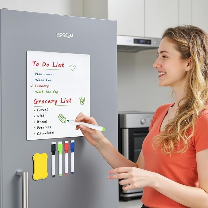 M&G Magnetic Dry Erase Board for Fridge, 12”x 8” Fridge Whiteboard for Kitchen, Small White Board Set with 4 Markers and Eraser, to Do List, Family Schedule Planning Board