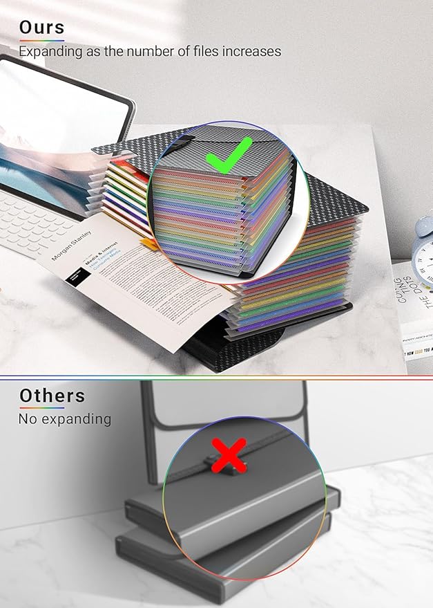 Expanding File Folders with Handle,Accordion File Organizer 13 Expandable Pockets,Portable Filing Box,Adjustable Support Strap,Colored Tabs,Paper Document Organizer,A4/Letter Size Diamond