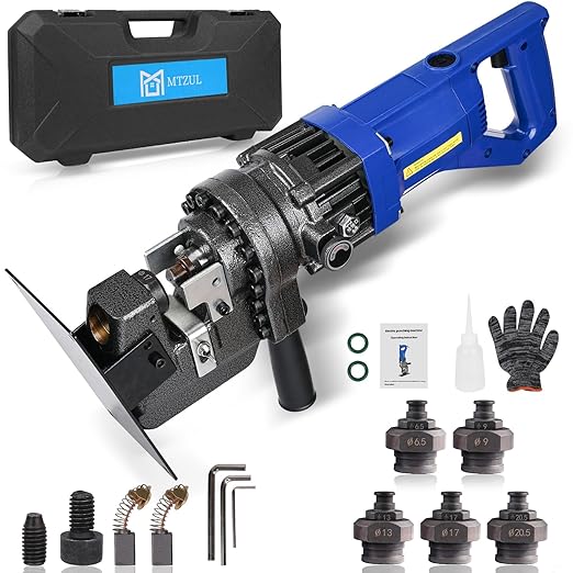 1300W Electric Hydraulic Hole Puncher, Electric Hydraulic Hole Punch for Metal Fast 2-3 Sec, Portable Steel Hole Punch with Dies Φ1/4" 3/8" 1/2" 11/16" 4/5" for Angle Iron Steel Aluminum Copper Plate