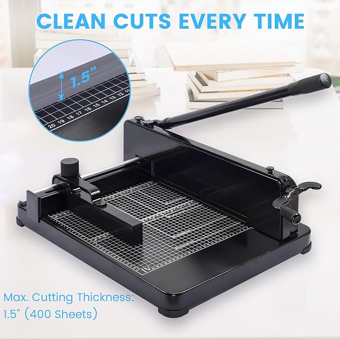 Heavy Duty Paper Cutter for A4 Paper, Guillotine Paper Cutter 12 Inch, 400 Sheet Capacity, Solid Steel Construction, Black