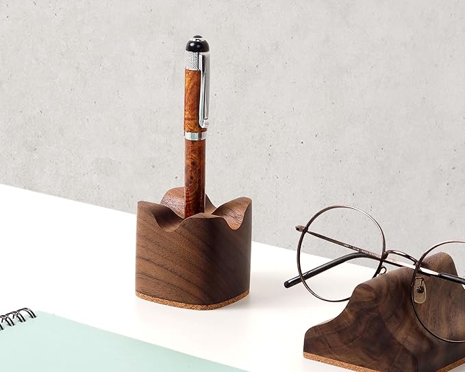 Wood Pen Holder– Handmade Walnut Desk Organizer, Minimalist Pen Holder for Office, Home, Gift (MODEL-1-WALNUT)