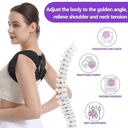 Posture Corrector for Women and Men, Adjustable Back Brace Support for Scoliosis, Hunchback Correction, Upper Spine & Shoulder Pain Relief (Large)