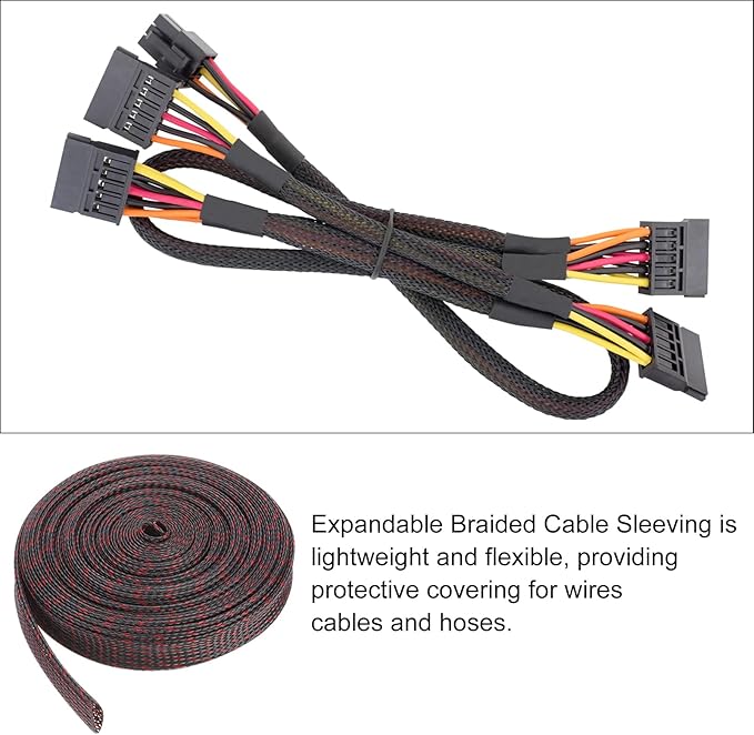 25ft PET Expandable Wire Loom 3/4 Inch, PET Braided Wire Sleeving Cable Management Sleeve Tubing [for Audio Video Home Office Cord Protector]-Black Red