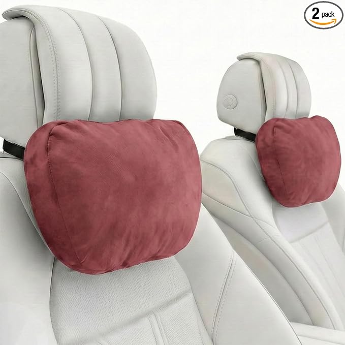 2PCS Car Pillow for Car Neck Pillow for Driving Seat Lumbar Support Soft Cushion with Extra Filling Accessories Back Support for Travel Nap and Trips Sleeping(Red, Head)